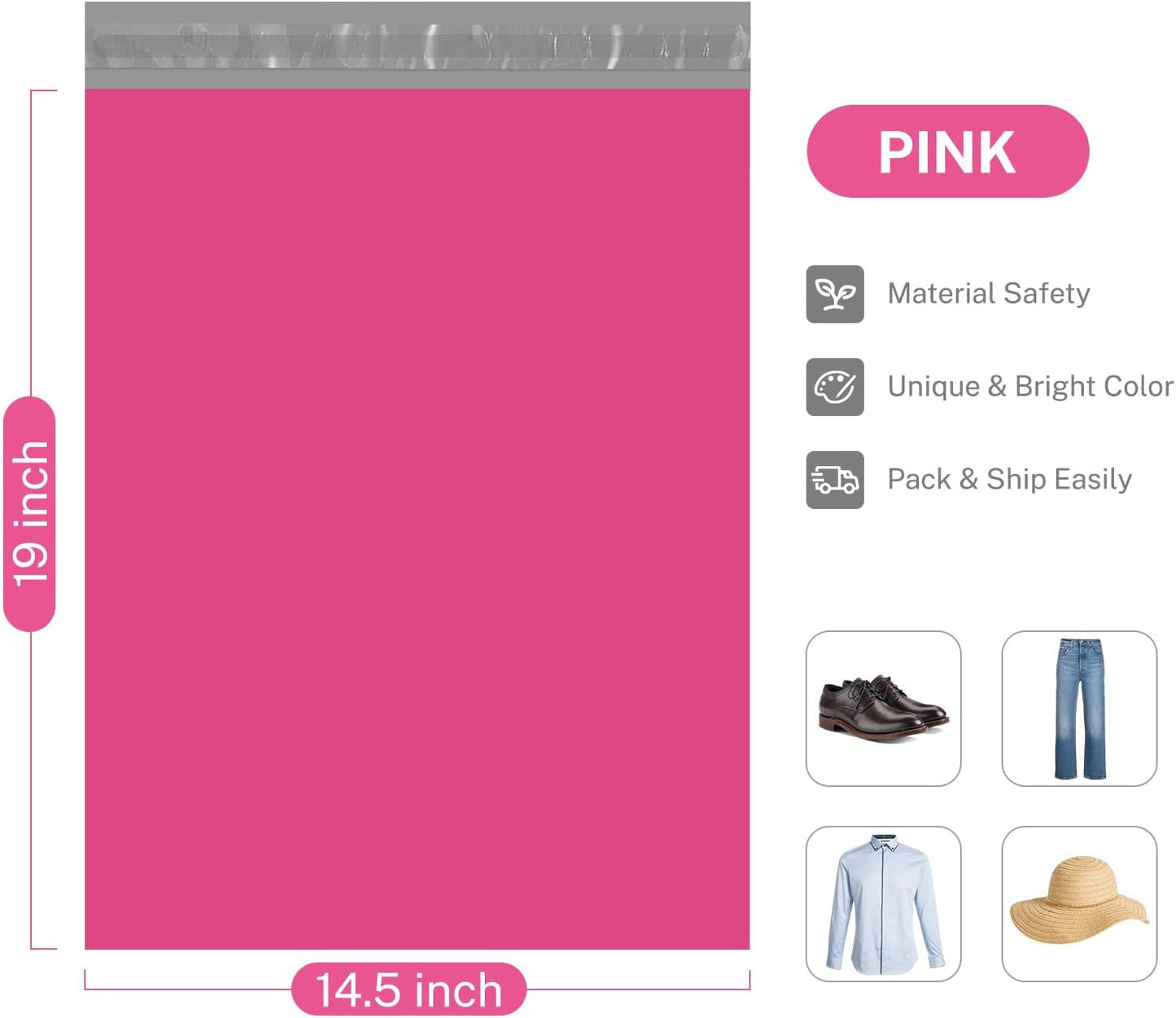 Metronic Pink Poly Mailers 14.5x19 Large Poly Mailers 100 Pack Self-Seal Shipping Bags, Packaging Bags, Shipping Envelopes, Packaging for Small Business, Boutique, Clothing