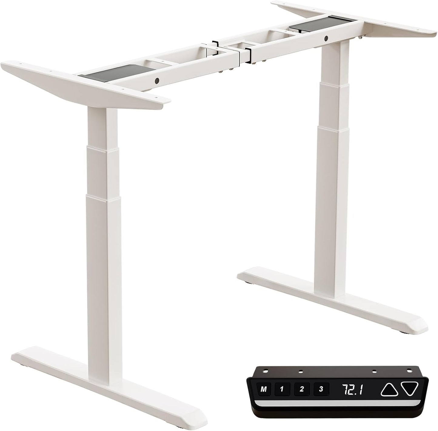 Okin Dual Motor Electric Standing Desk Frame with Memory Controller, Standing Desk Legs Up to 49.3", 3 Stage Off-Center C Feet Adjustable Desk Legs for Home and Office, White Frame Only