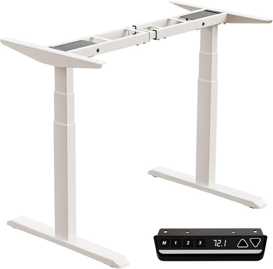 Okin Dual Motor Electric Standing Desk Frame with Memory Controller, Standing Desk Legs Up to 49.3", 3 Stage Off-Center C Feet Adjustable Desk Legs for Home and Office, White Frame Only