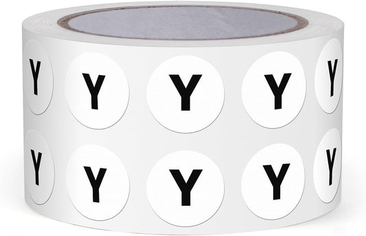 Letter Y Round Stickers 0.5 Inch Vinyl Circle Capital Alphabet Labels Self-Adhesive Removable Waterproof Dots Tags for Home Office Inventory 1000 PCS