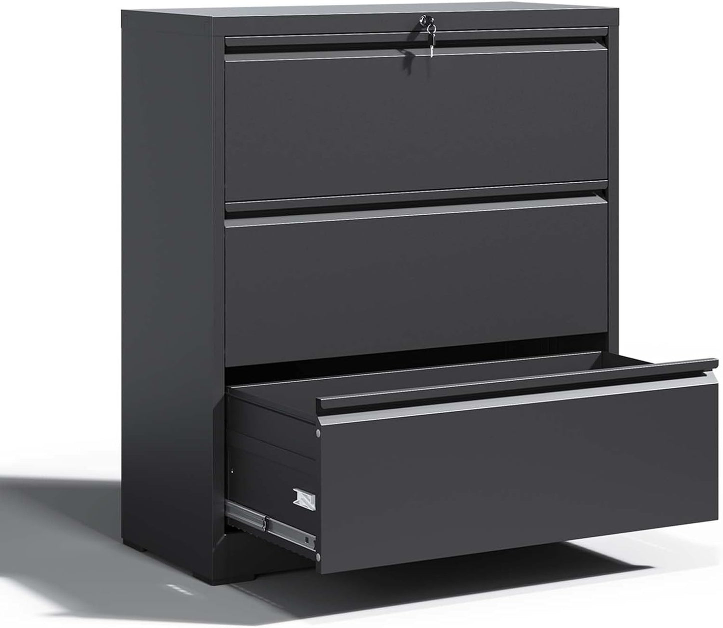Locking Filing Cabinet with 3 Drawer Heavy Duty Large Metal File Cabinet Home Office Black Lateral File Cabinets Wide Steel Cabinet for Legal/Letter Size File,Assembly Required