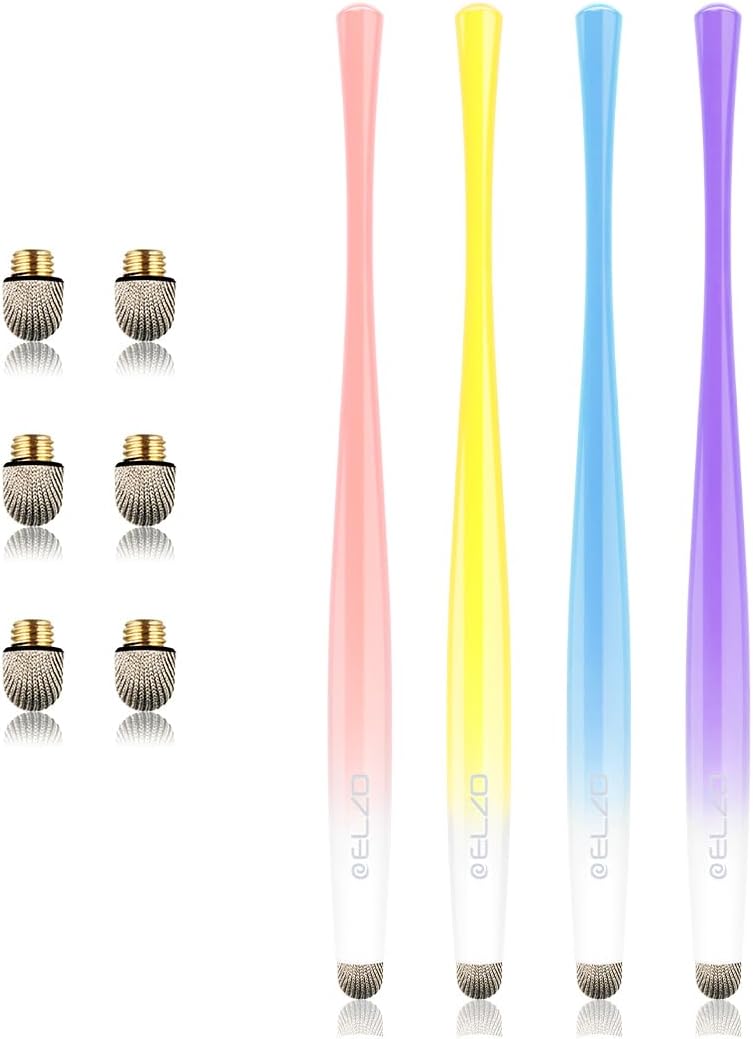 ELZO Capacitive Stylus Pens Premium Metal Slim Combo 4 Pack Tips for All Touch Screens iPad & Android Tablets DELL/Samsung/HP/Asus/Surface/Samsung/iPhone/LG (Blue/Purple/Yellow/Pink)