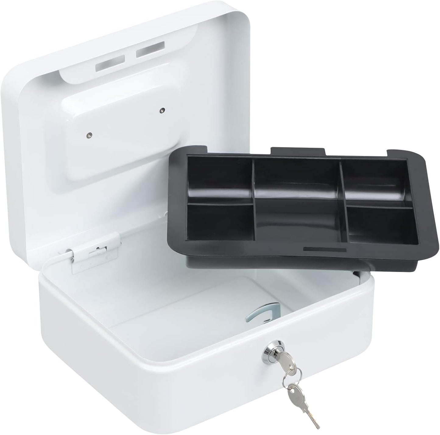 xydled Locking Steel Medium Cash Box with Removable Coin Tray and Key Lock,7.87"x 6.30"x 3.54",White