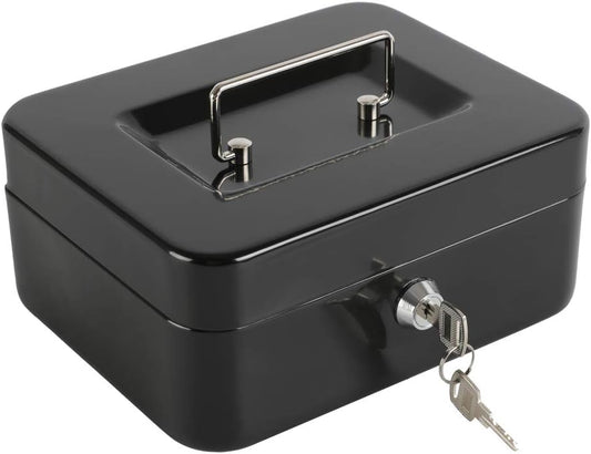 xydled Locking Steel Medium Cash Box with Removable Coin Tray and Key Lock,7.87"x 6.30"x 3.54",Black