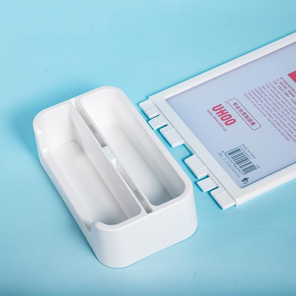 ABS Plastic Sign Holder, Menu Displays T Shape Sign Stand with Business Card Holder, Plastic Display Stand for Ads, Menu, Photos, Business Card (Black A4 210×297mm/8.27×11.69 inches)