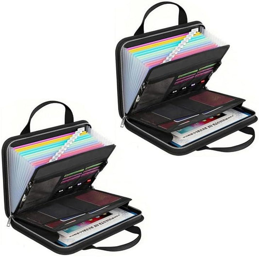 Large Capacity A4 Fireproof File Folder with Handle, Waterproof & Dustproof Accordion Document Organizer with Multiple Pockets for Home, Office & Travel (2 Set)