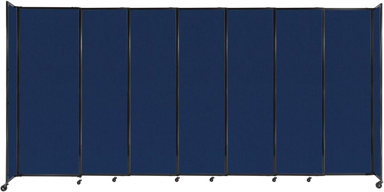 Versare Straightwall Sliding Portable Wall Partition | Freestanding Office Dividers | Locking Wheels | Temporary Room Separator | 15'6'' Wide x 7'6'' Tall Navy Blue Fabric Panels