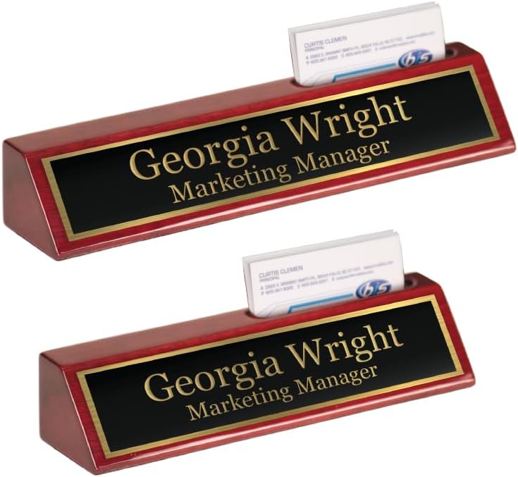 Custom Desk Wedge Name Plate - Personalized Titles and Styles (2x8 Inch, Red Piano Finish w/Name Plate)