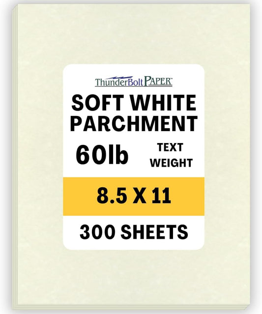 300 Soft White Parchment 60# Text (=24# Bond) Paper Sheets - 8.5 X 11 Inches Standard Letter|Flyer Size Size - 60 Pound is Not Card Weight - Vintage Colored Old Parchment Semblance