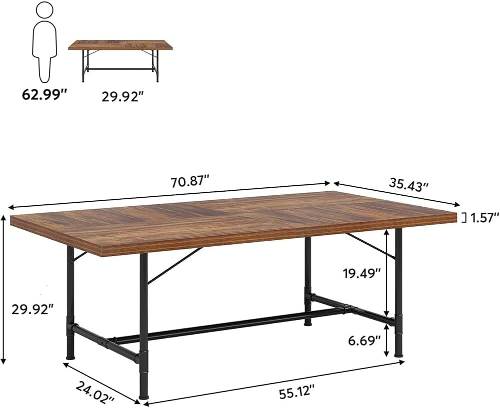 Tribesigns 6FT Conference Table, Rustic Rectangle 70.8" W x 35.4" D Meeting Table, Modern Seminar Table Boardroom Desk for Office Meeting Conference Room (6ft, Rustic)