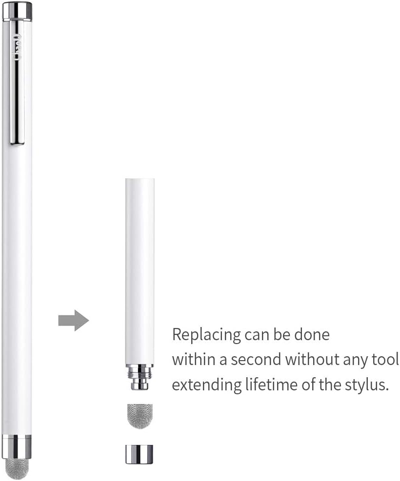 Stylus Pens for Touch Screens, ChaoQ 4 Pcs Mesh Fiber Stylus, with 4 Replaceable Mesh Tips and 4 Replaceable Rubber Tips (Silver, Black, White, Champagne)