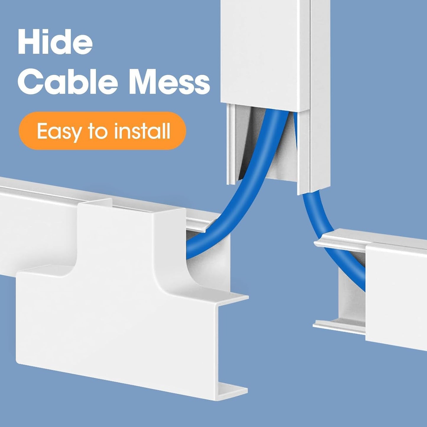 630in Cord Hider Kit, Paintable Cable Raceway, Cord Covers for Wires on Wall, Cord Hider for Wall Mount tv, tv Cable Hider Wall kit, Wire Covers for Cords, 40X L15.7in X W0.96in X H0.57in, White
