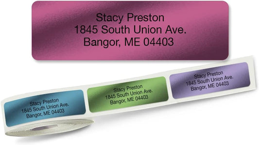 Colorful Images Metallic Rainbow Foil Rolled Return Address Mailing Labels with Dispenser, Customize with Name & Shipping Address, 250 Self Adhesive, Easy Peel Sticker Label Roll, 3/4" x 2 1/2"