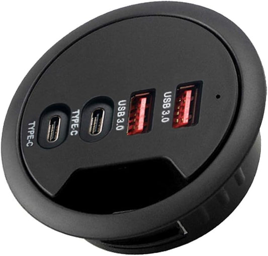 Grommet Desk-Fit USB 3.0 Hub (Diameter 2.36" or 60MM) 2 Port Type A&2 Port Type C,Compatible Charging and Data Transmission,