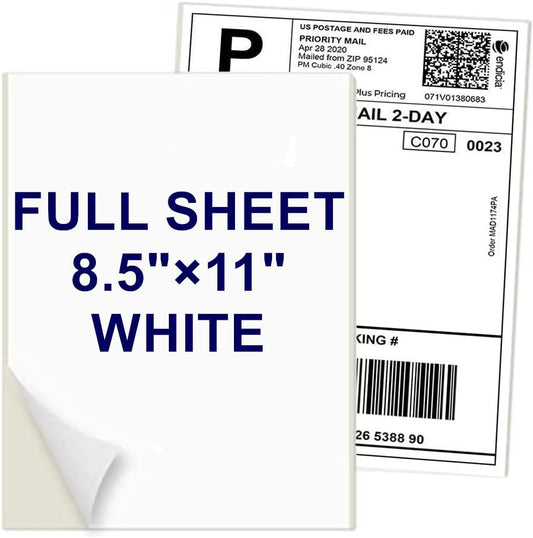 8.5" x 11" Shipping Labels Full Sheet Labels, Self Adhesive Printable White Sticker Paper for Laser & Ink Jet Printers (100 Labels)