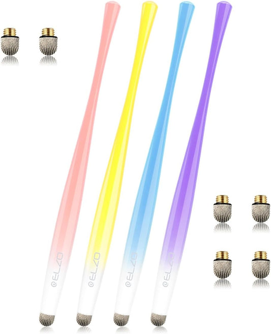 ELZO Capacitive Stylus Pens Premium Metal Slim Combo 4 Pack Tips for All Touch Screens iPad & Android Tablets DELL/Samsung/HP/Asus/Surface/Samsung/iPhone/LG (Blue/Purple/Yellow/Pink)