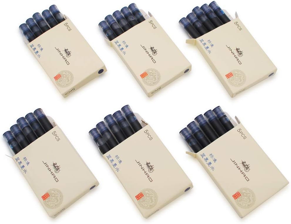 30pcs JINHAO Ink Cartridges Fountain Pen Refills for JINHAO and Baoer Pen Standard Size (Black Blue)