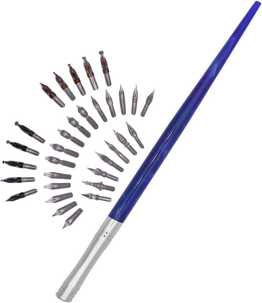 Gullor Resin Dip Pen Handcrafted Calligraphy Set with 33 Nibs for Art, Signatures, Drawing, Caligraphy Kits for Beginners (Purple)