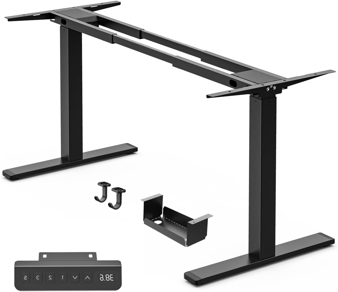 Huuger Electric Standing Desk Frame with Dual Motor, Sit Stand up Desk Leg for 47.2” to 86.6” Desktop, Computer Desk Leg with Cable Tray, 3 Memory Height Presets, 2 Hooks, Black Frame Only