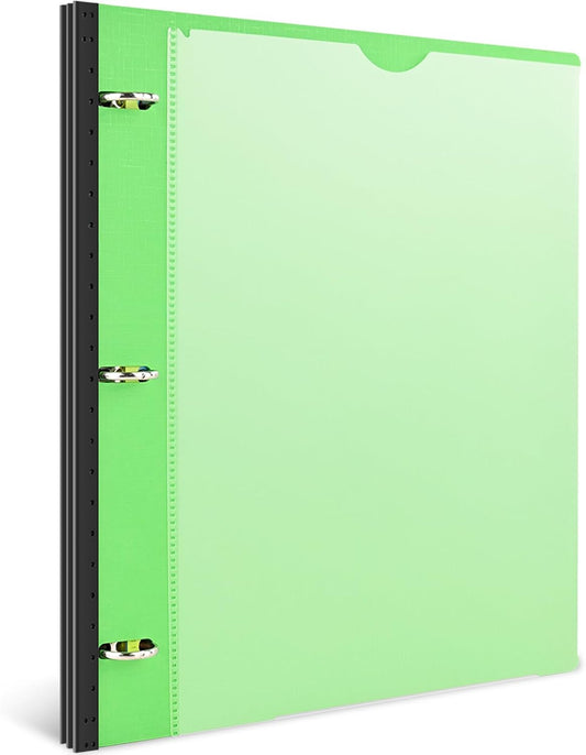 INFUN 1 Inch Telescoping 3 Ring Binder - 1PCS,Flexible Round Binder with Customizable Front Cover and Clear Catalog Pocket, 1 Inch Rings, 225 Sheet Capacity- Green