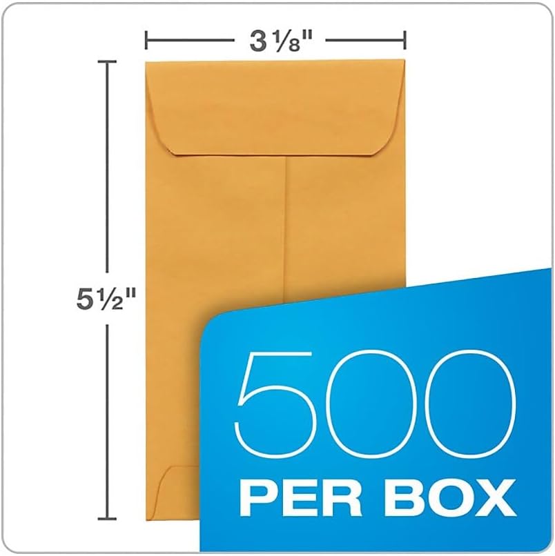 Quality Park #5 Coin and Small Parts Envelopes, Self Seal, for Home, Office, Garden, 24 lb Brown Kraft, 3-1/8 x 5-1/4 Inches, 500/Box (QUA50764)