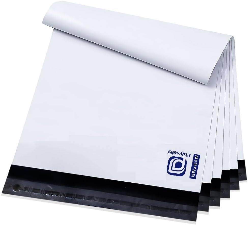 POLYSELLS 200 pcs 12x15.5 Inch White Poly Mailers Shipping Envelopes, Strong Adhesive Sealing, Waterproof, and Tear-resistant Postal Mailing Bags for Clothing, Books, and Accessories