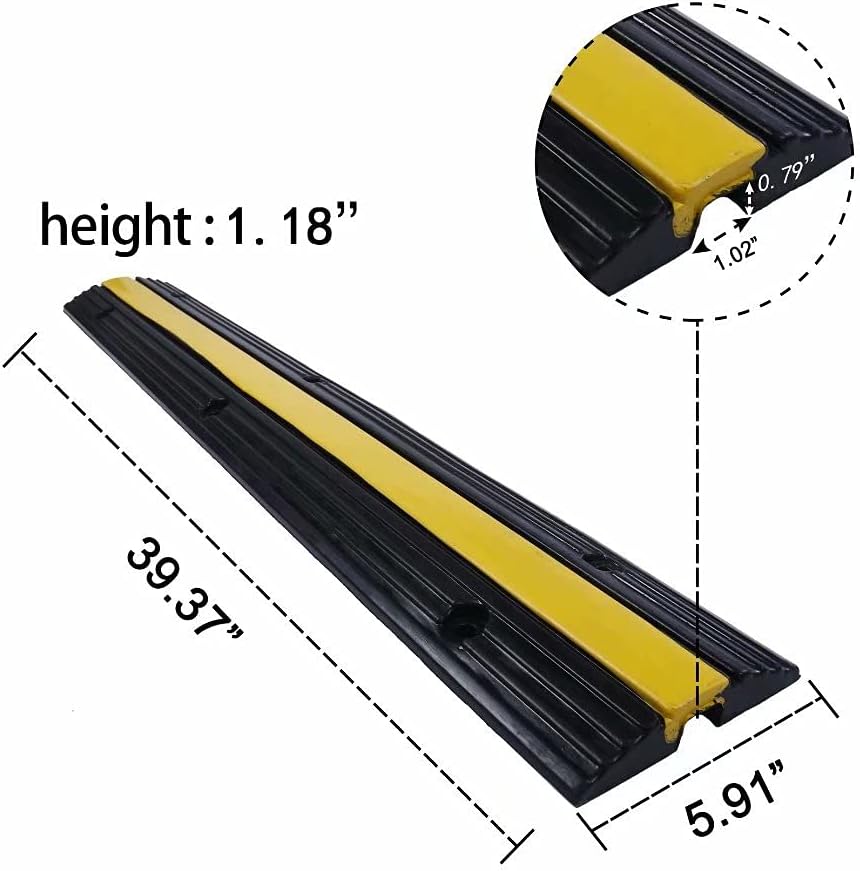 Rubber Cable Ramp Cord Cover Cable Protector Ramps Wire Hose Protective 1 Channel 22000Lbs Load Capacity Traffic Speed Bump for Asphalt Concrete Gravel Driveway Indoor Outdoor, 4 Pack