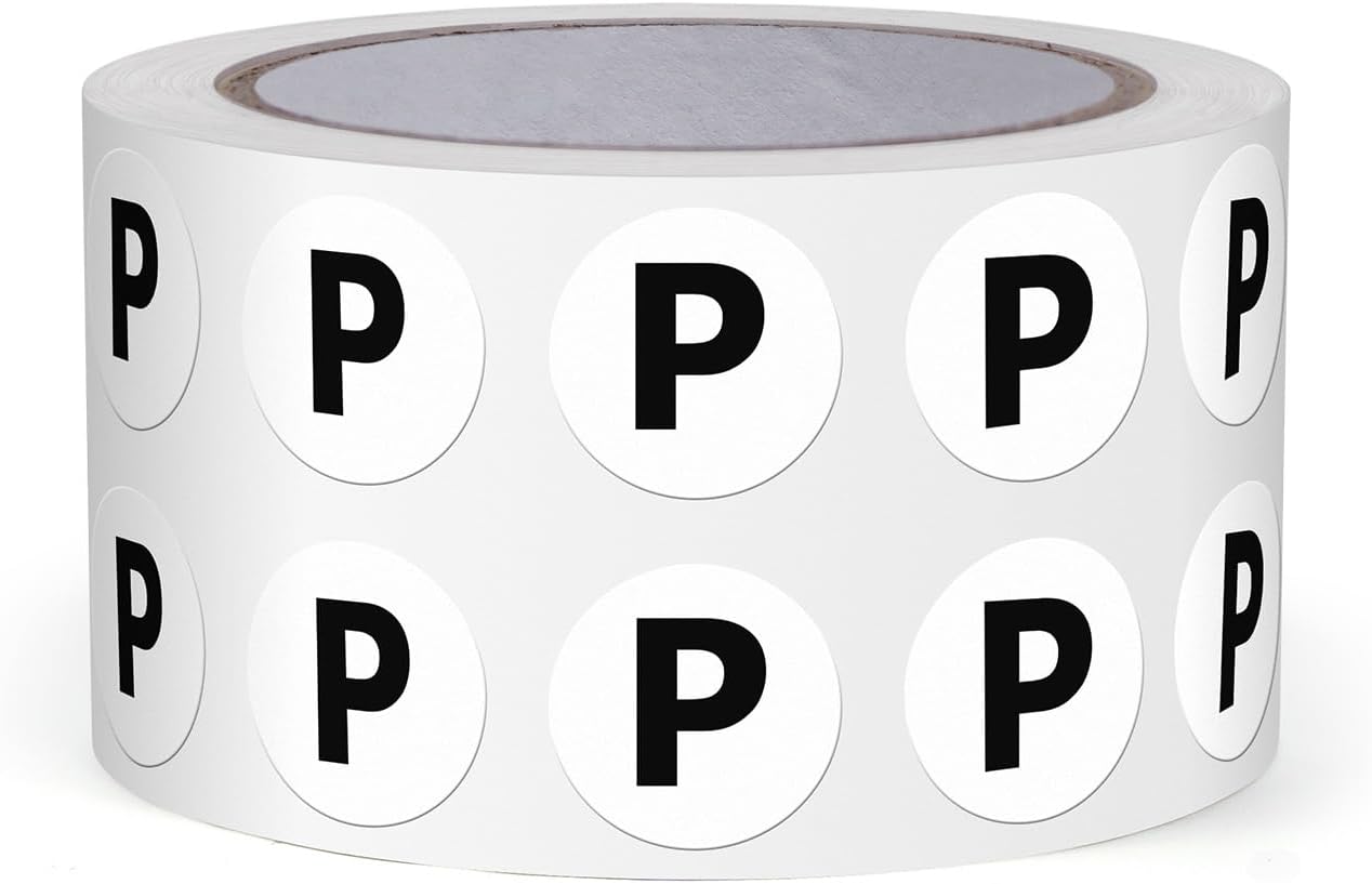 Letter P Round Stickers 0.5 Inch Vinyl Circle Capital Alphabet Labels Self-Adhesive Removable Waterproof Dots Tags for Home Office Inventory 1000 PCS