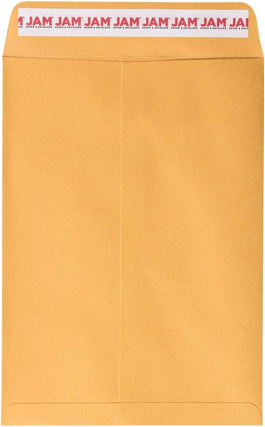 JAM PAPER 7 1/2 x 10 1/2 Open End Catalog Envelopes with Peel and Seal Closure - Brown Kraft Manila - Bulk 500/Carton