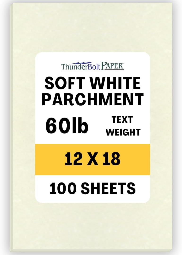 100 Soft White Parchment 60# Text (=24# Bond) Paper Sheets - 12 X 18 Inches Poster | Large Size Size - 60 Pound is Not Card Weight - Vintage Colored Old Parchment Semblance