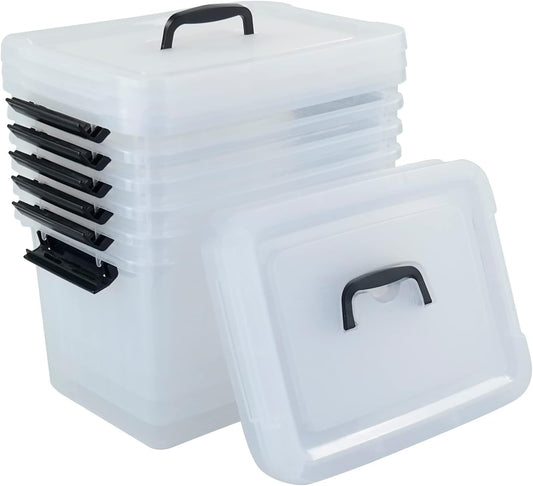 10 L Plastic Clear Storage Box, Plastic Latching Box with Lid, 6-PACK