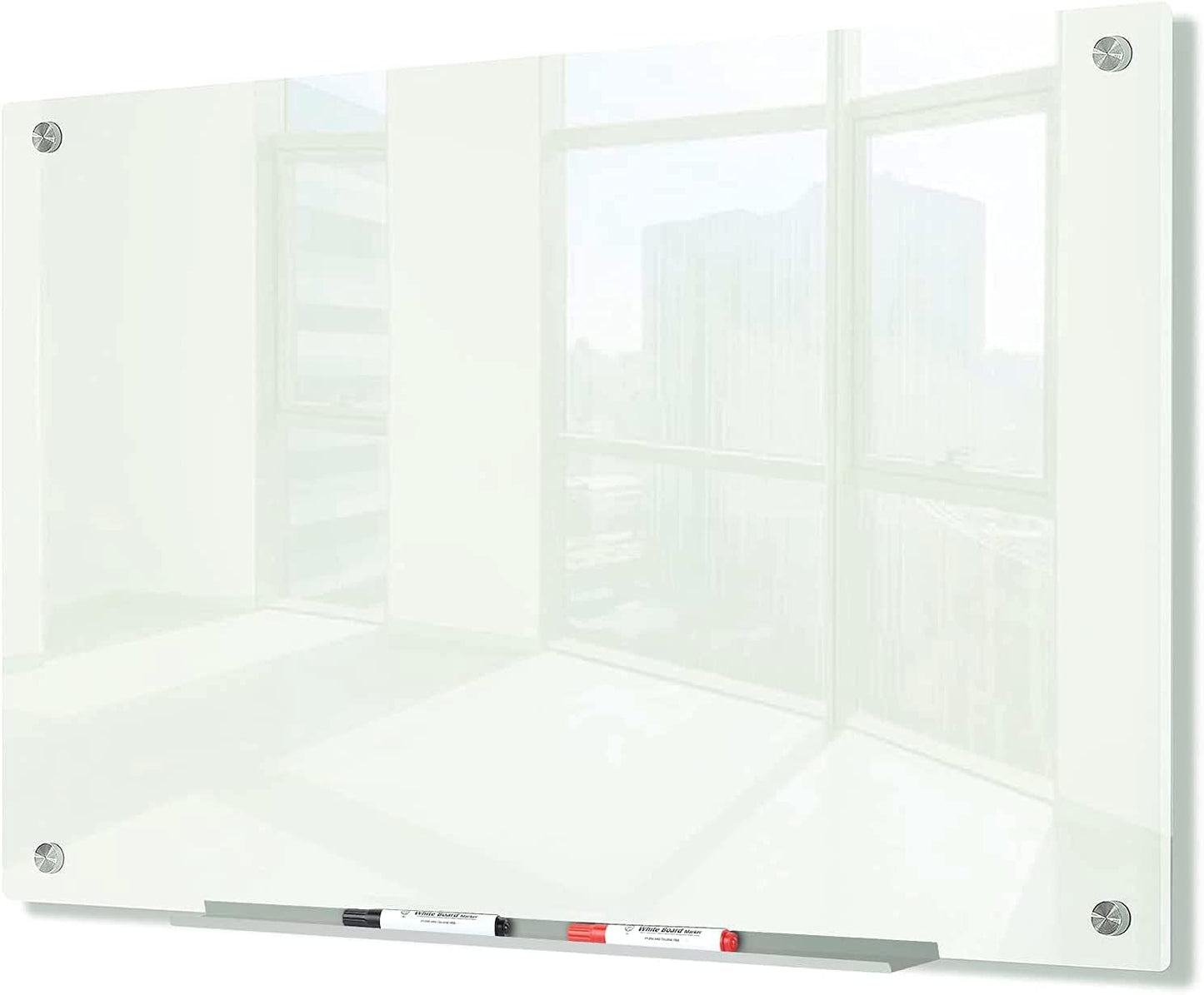 J&J worldwide Glass Whiteboard 47"x35", Magnetic White Board Glass Dry Erase Board Large Frameless Glass White Board for Office, Home & School with Marker Tray & Markers