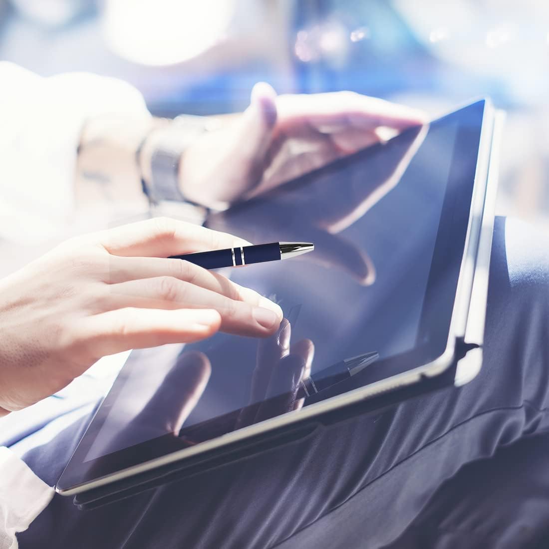 Ballpoint Pen with Stylus Tip, Soft Touch Click Metal Pen, 1.0mm Medium Point, Black Ink, 12 Count(Mixed Color)