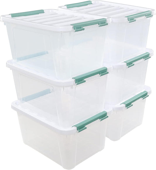 Pekky 20 Quart Clear Storage Bin with Lid, 6 Pack Plastic Latching Container Box