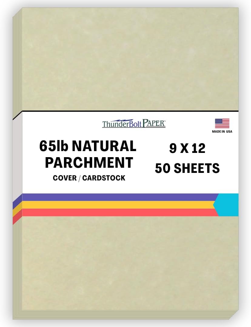 50 Natural Parchment 65lb Cover Paper Sheets 9" X 12" (9X12 Inches) Frame and Sketch Pad Size - Printable Old Parchment Semblance Through The Processing of The Pulp