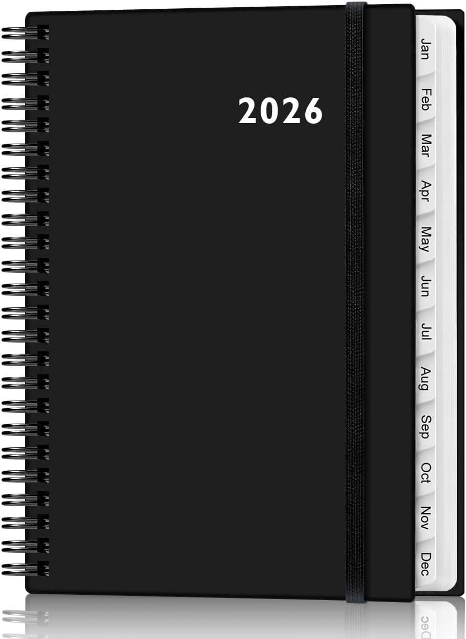 2026 Planner - Weekly and Monthly Calendar Planner from Jan 2026 - Dec 2026, Planner 2026 Spiral Bound with 12 Monthly Tabs, Inner Pocket, Perfect for School Office Supplies, 6.4" x 8.5", Black-C