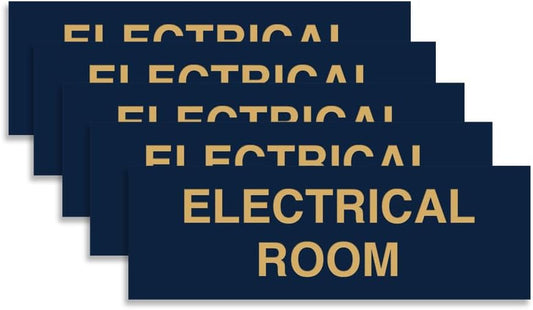 All Quality Basic Electrical Room Sign | Durable Construction | Building Safety - Blue/Gold - Medium (5 Pack)