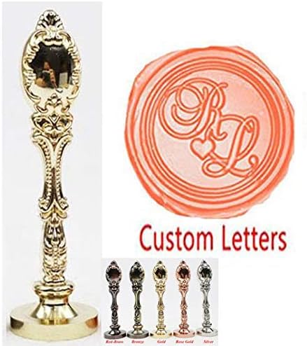 Vintage Custom Wedding Sealing Wax Seal Stamp Kit 2 Letters Heart Monogram Gold Metal Handle Custom Invitation Embellishment Christmas Gift Wrap Package Customize Personalized Wax Seal Stamp Set