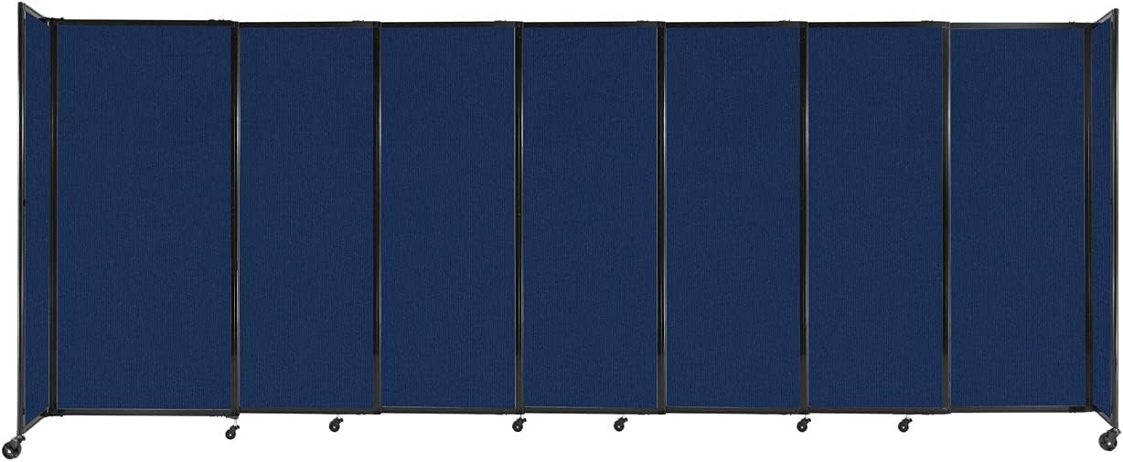 Versare Straightwall Sliding Portable Wall Partition | Freestanding Office Dividers | Locking Wheels | Temporary Room Separator | 15'6'' Wide x 6' Tall Navy Blue Fabric Panels