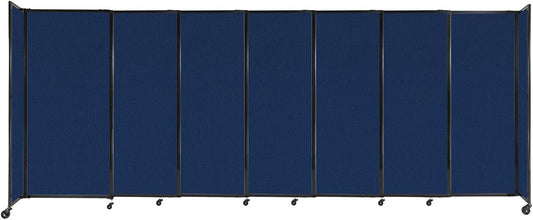 Versare Straightwall Sliding Portable Wall Partition | Freestanding Office Dividers | Locking Wheels | Temporary Room Separator | 15'6'' Wide x 6' Tall Navy Blue Fabric Panels