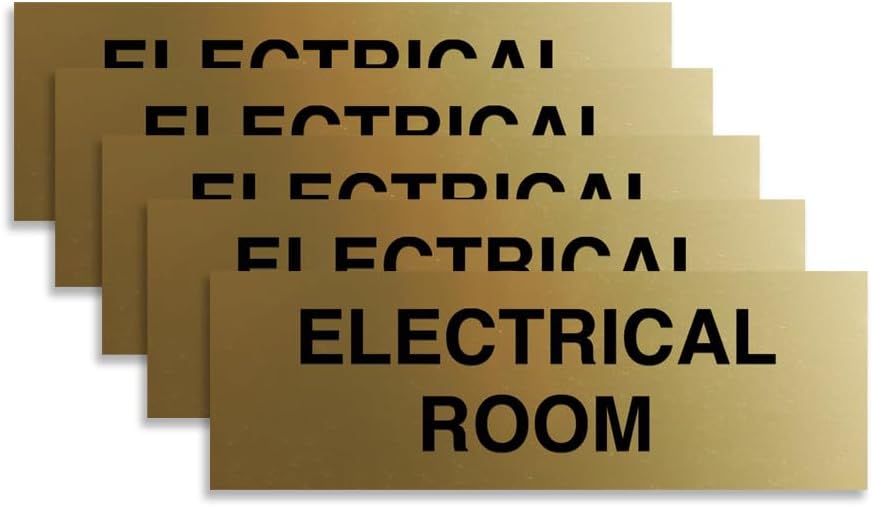 All Quality Basic Electrical Room Sign | Durable Construction | Building Safety - Brushed Gold - Small (5 Pack)