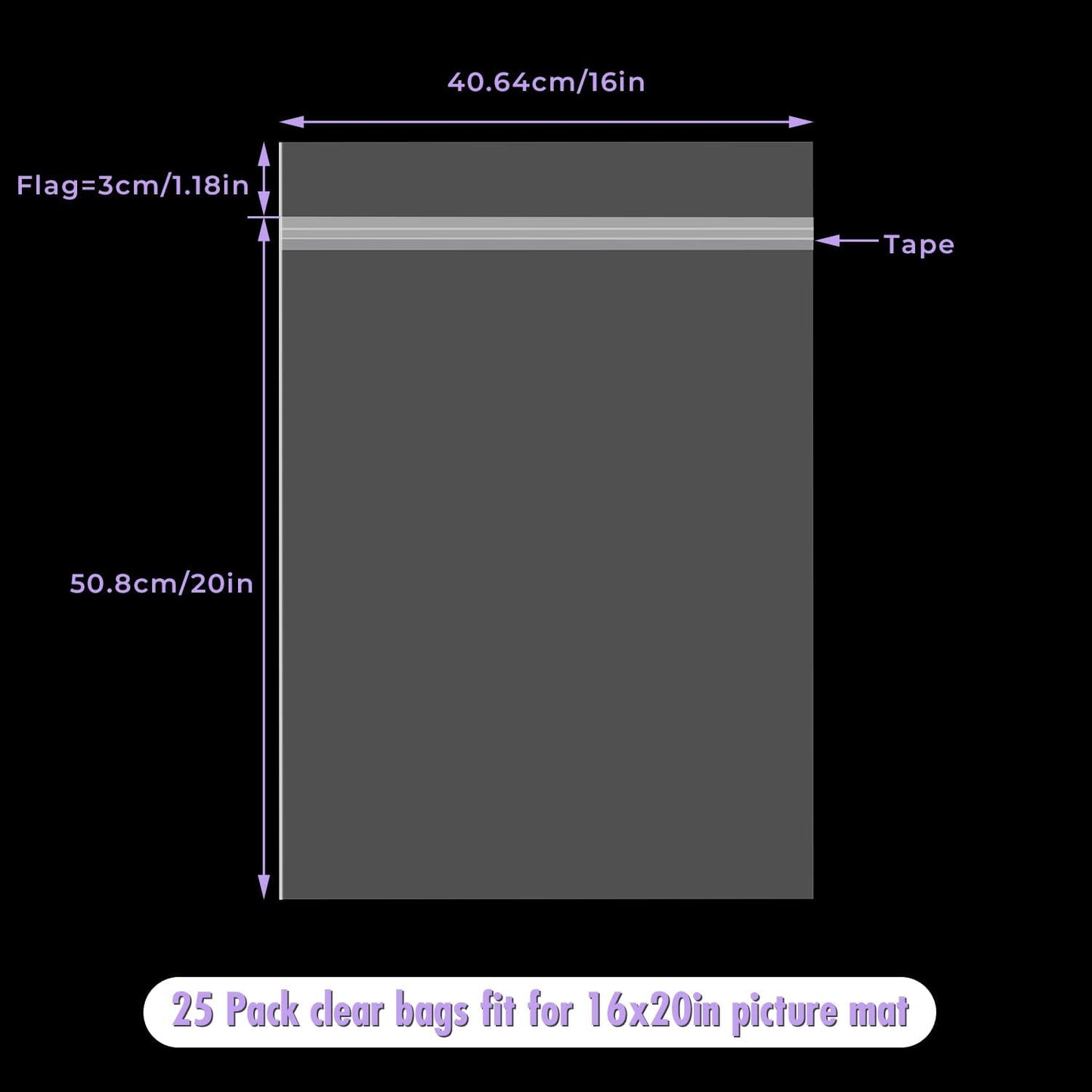 Frametory, 25 Pack 16 3/8"x20 1/8" Acid-Free Clear Plastic Bags, Self Seal Crystal Photo Sleeves for 16X20 Framing Mat Mattes, Art Prints, Clothes