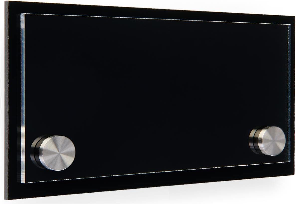 Door Sign for Wall Mount with Stainless Steel Standoffs, 6 x 3-Inch, Black and Clear Acrylic Panels