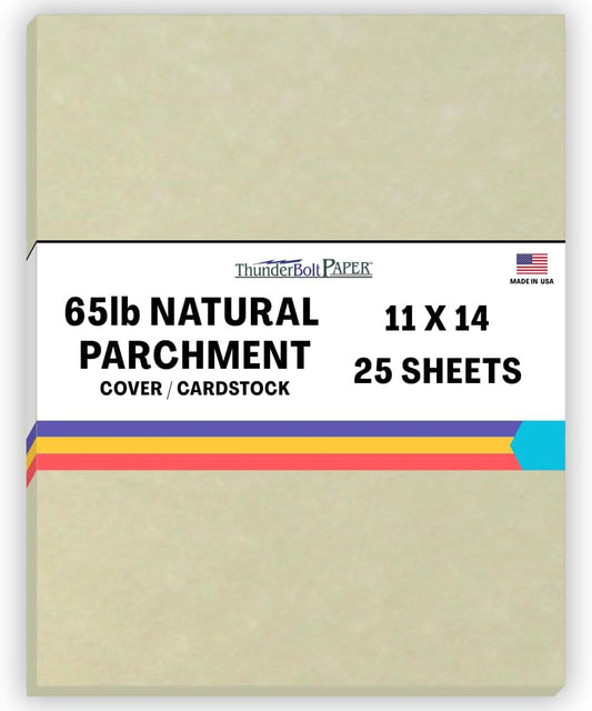 25 Natural Parchment 65lb Cover Paper Sheets 11 X 14 Inches Cardstock Weight Colored Sheets 11" X 14" (11X14 Inches) Scrapbook|Picture-Frame Size - Printable Old Parchment Semblance