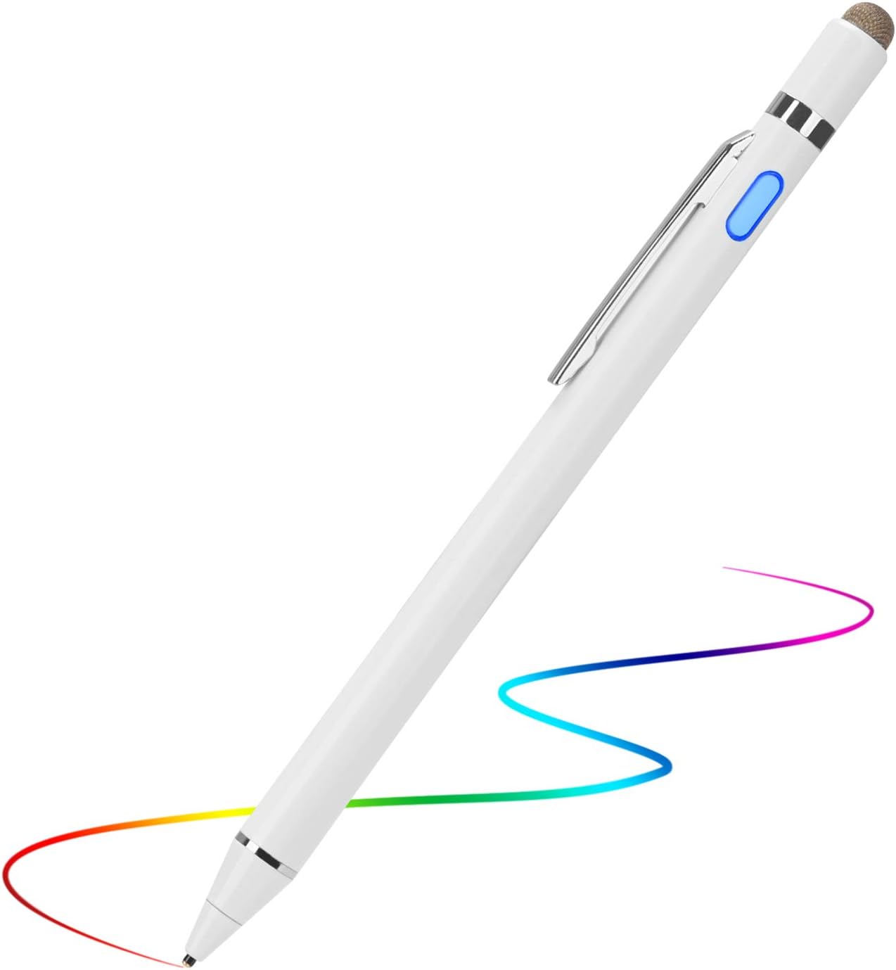 2-in-1 Active Stylus Digital Pen with 1.5mm Ultra Fine Tip for iPad iPhone Samsung Tablets, Work on Touchscreen Phones and Tablets,Good at Drawing and Writing, White