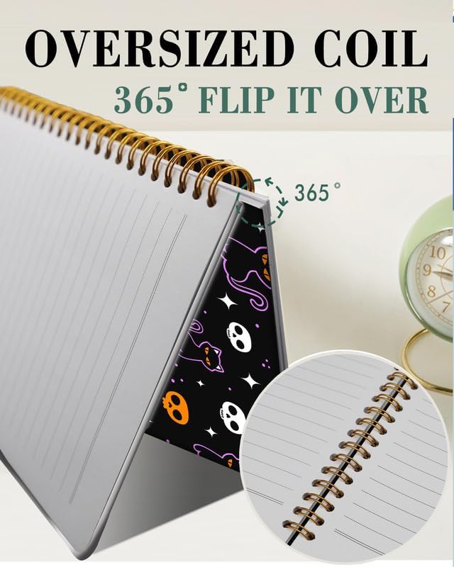 Spiral Journal Notebook,A5 Hardcover Lined Journals for Women Girl 6 x 8.3 in,120 Pages Thick Paper,Cute College Ruled Writing Notebook for Gifts Office Work School(Halloween Skull Cat)