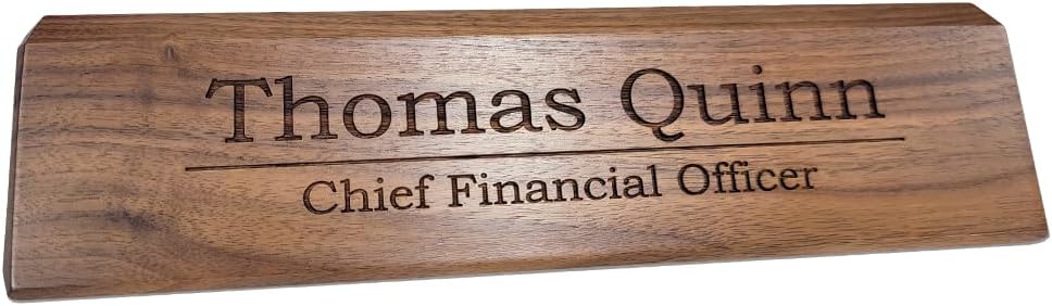 Custom Desk Wedge Name Plate - Personalized Titles and Styles (2x10 Inch, Solid Walnut w/Name Plate)