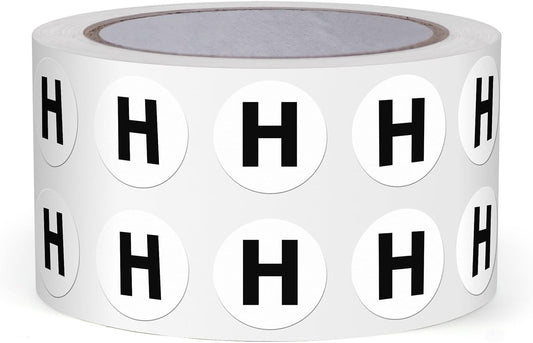 Letter H Round Labels 0.5 Inch Vinyl Circle Capital Alphabet Stickers Self-Adhesive Removable Waterproof Dots Tags for Home Office Inventory 1000 PCS