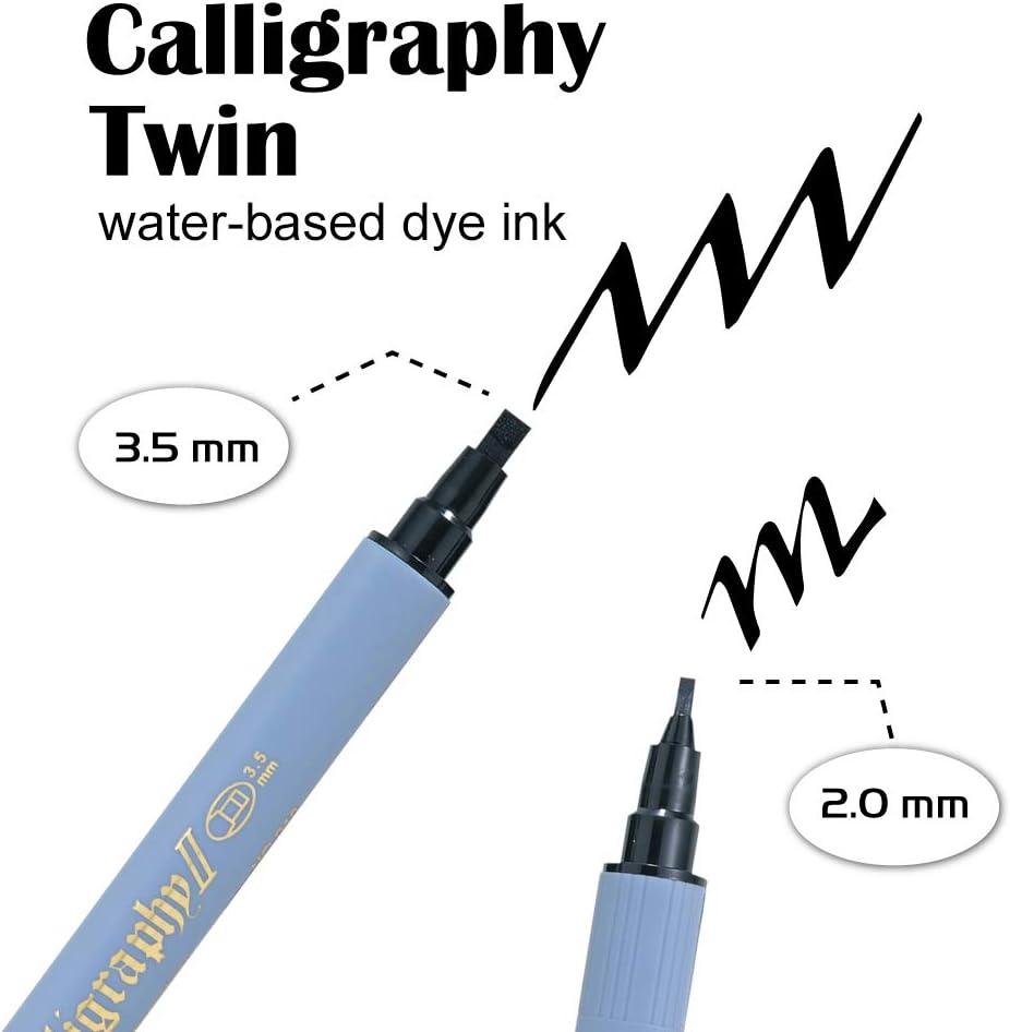 Kuretake ZIG Calligraphy Marker Pens, 12 Colors set, 2mm & 3.5mm Dual Tip Markers, for Writing & Hand Lettering, for Professional, Beginner, Water-based dye ink, Made in Japan