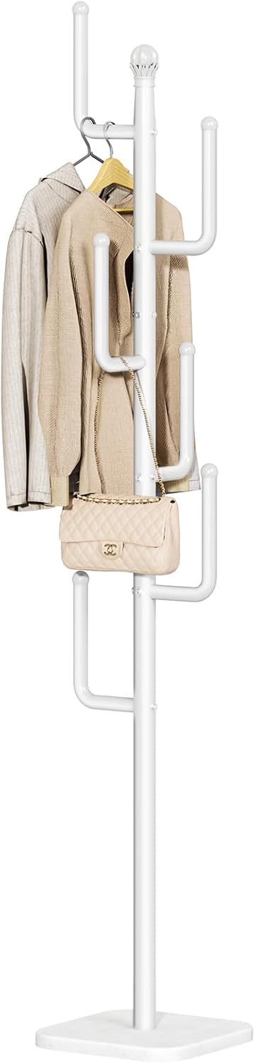 Yoobure Coat Rack Freestanding with Natural Marble Base - Cactus Coat Tree with 6 L-shaped Hooks, Heavy Duty Coat Hanger Stand, Metal Coat Rack Stand for Entryway, Hall Tree for Jacket/Hat/Clothes/Bag